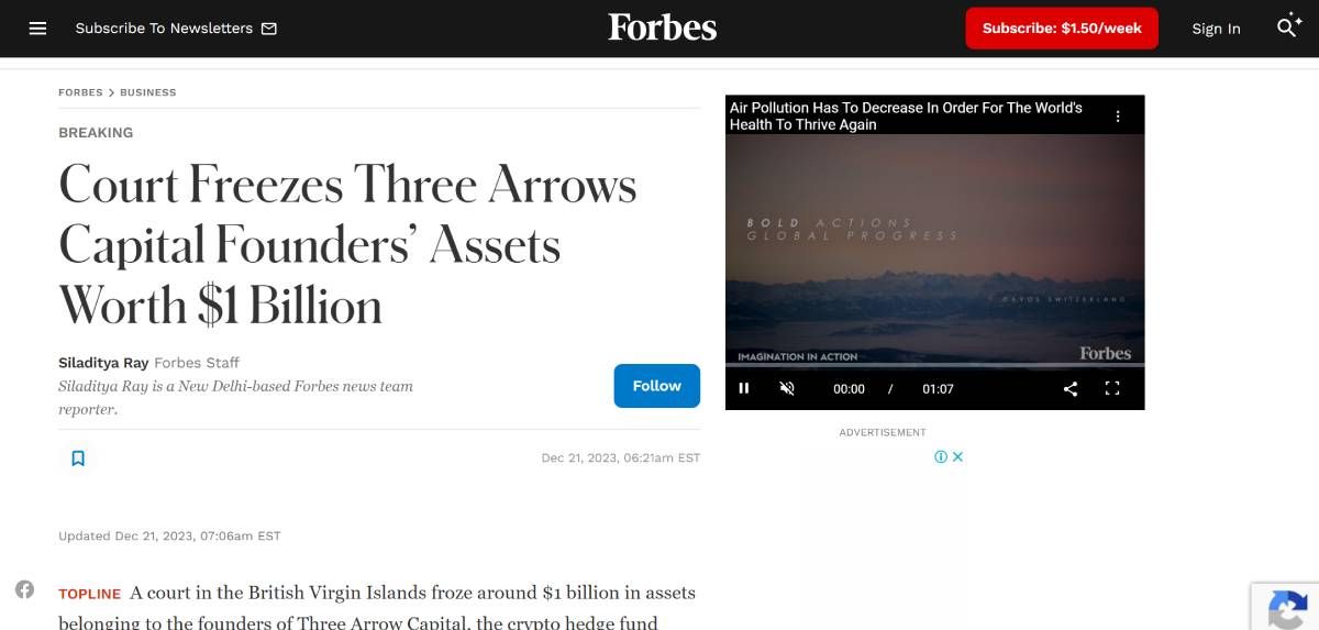 Bài báo của Forbes trong sự kiện phá sản của Three Arrows Capital