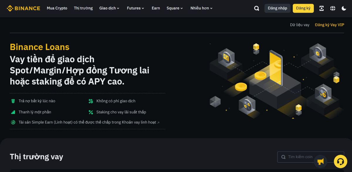 Giao diện Binance Loans