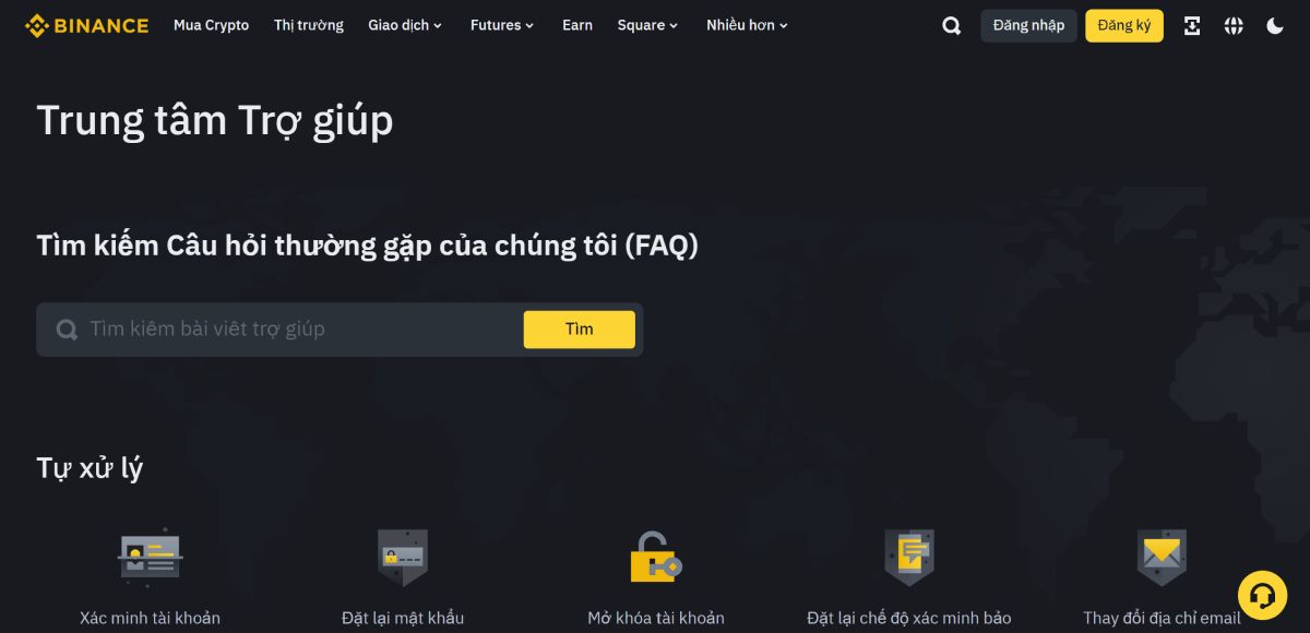 Trang Trung tâm Trợ giúp của Binance