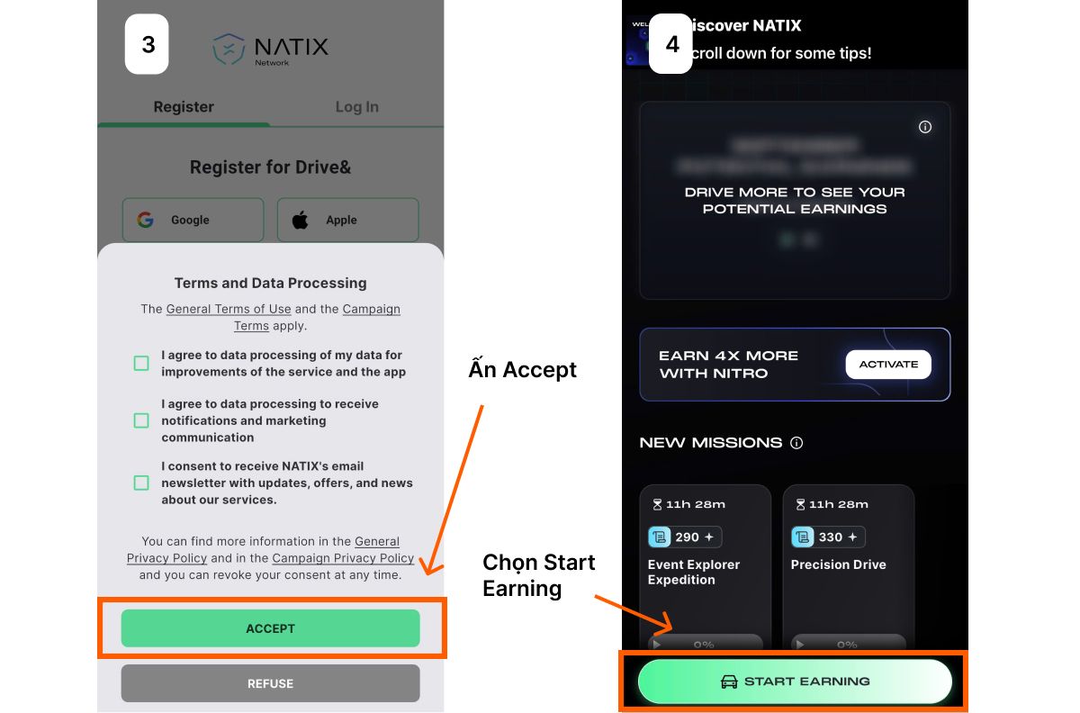Bước 2. Ấn “Accept” và chọn “Start Earning”