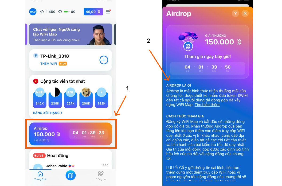 Bước 1: Ấn vào phần “Airdrop”