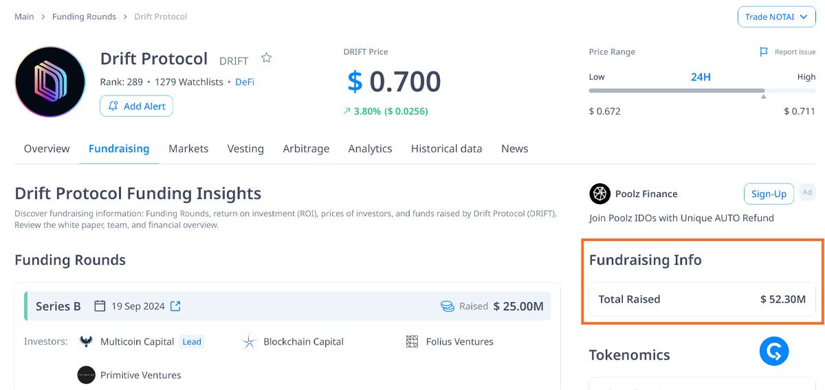 Thông tin huy động vốn của Drift