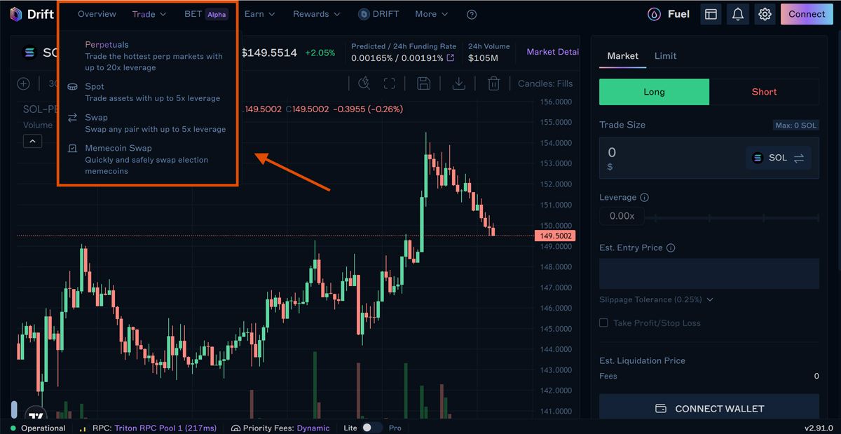 Các tính năng trade của Drift