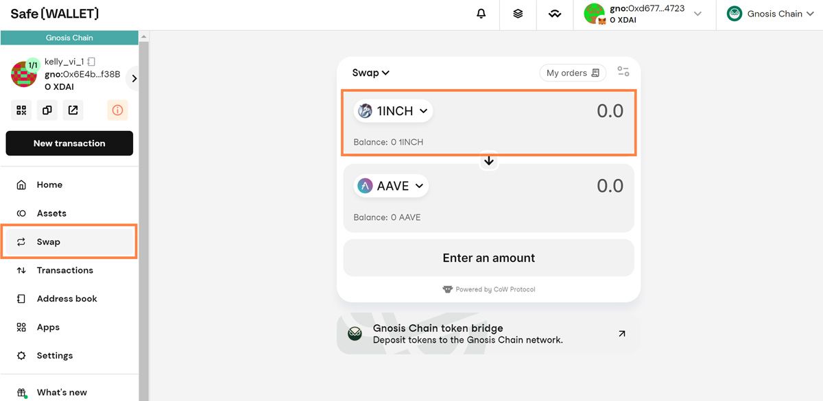 Chọn và nhập số lượng token để swap