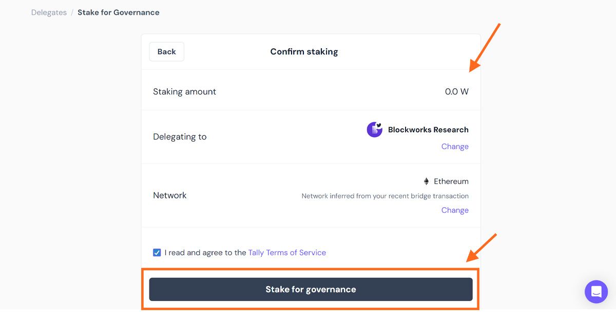 Bước 9: Nhập số lượng muốn stake và chọn “ “stake for governance”