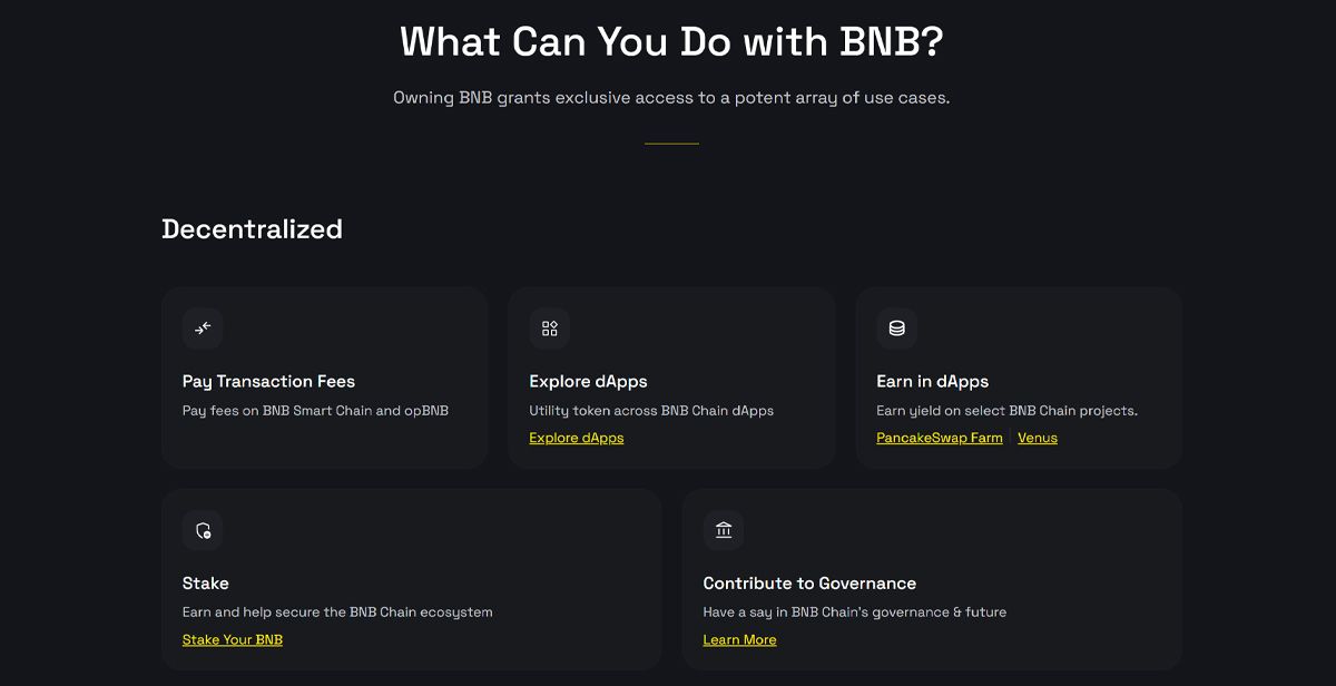 Một số lợi ích của token BNB