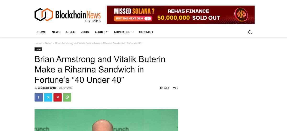 Bài báo về việc xuất hiện của Vitalik trong “40 Under 40”