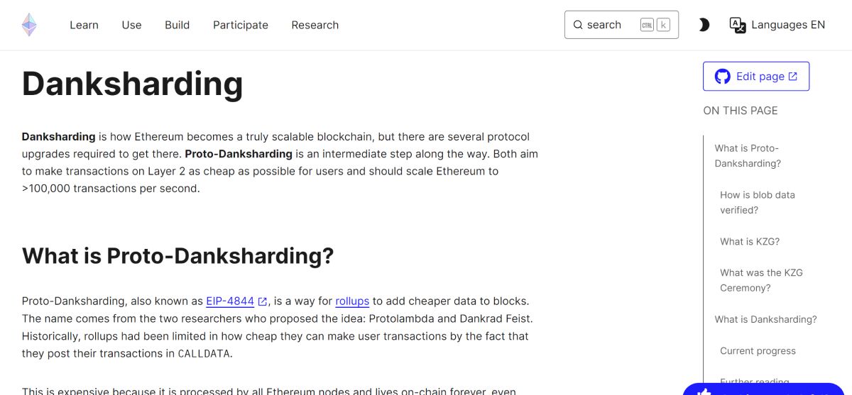 Bài viết của Ethereum về Danksharding