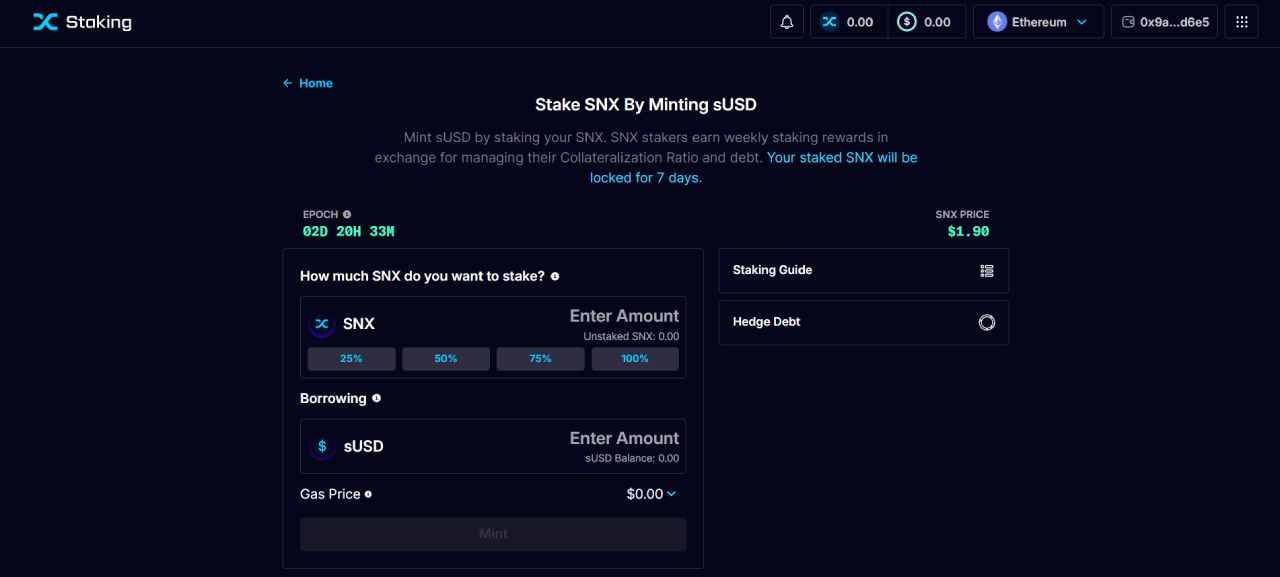 Giao diện Staking của Synthetix