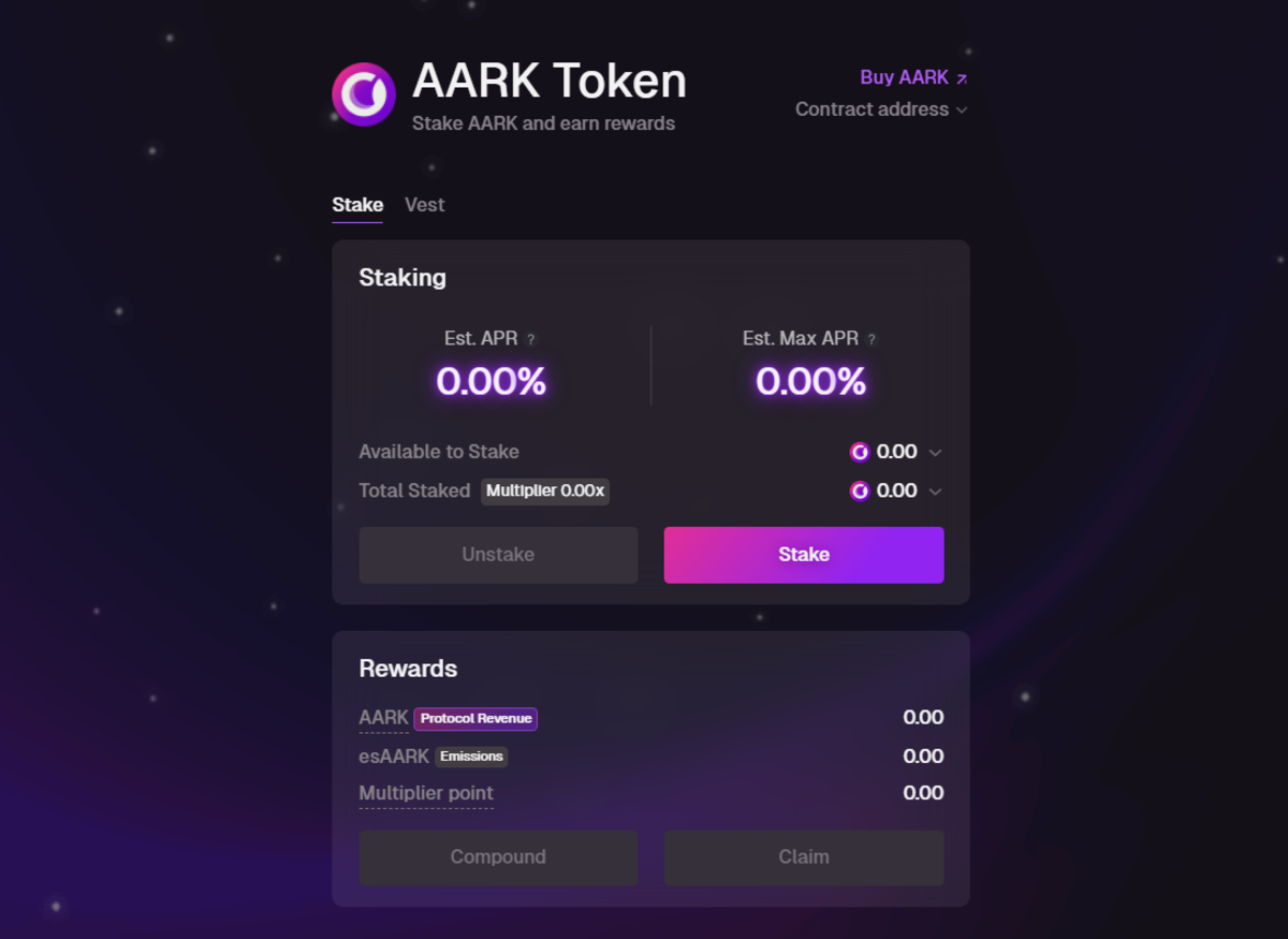 Stake token AARK với mức APR lên đến 12%