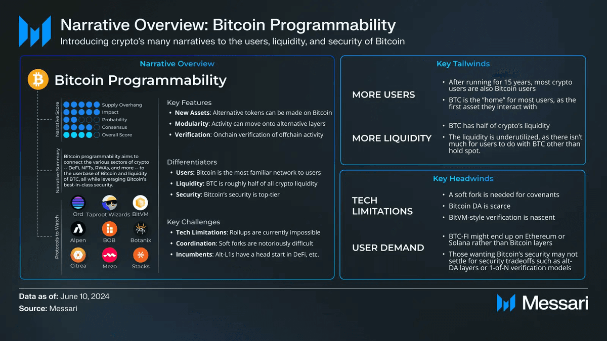 Tổng quan về narrative Bitcoin Programmability đến tháng 6/2024 (Nguồn: Messari Research)