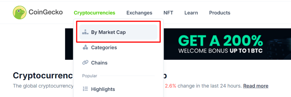 Chế độ xem sắp xếp theo Market Cap