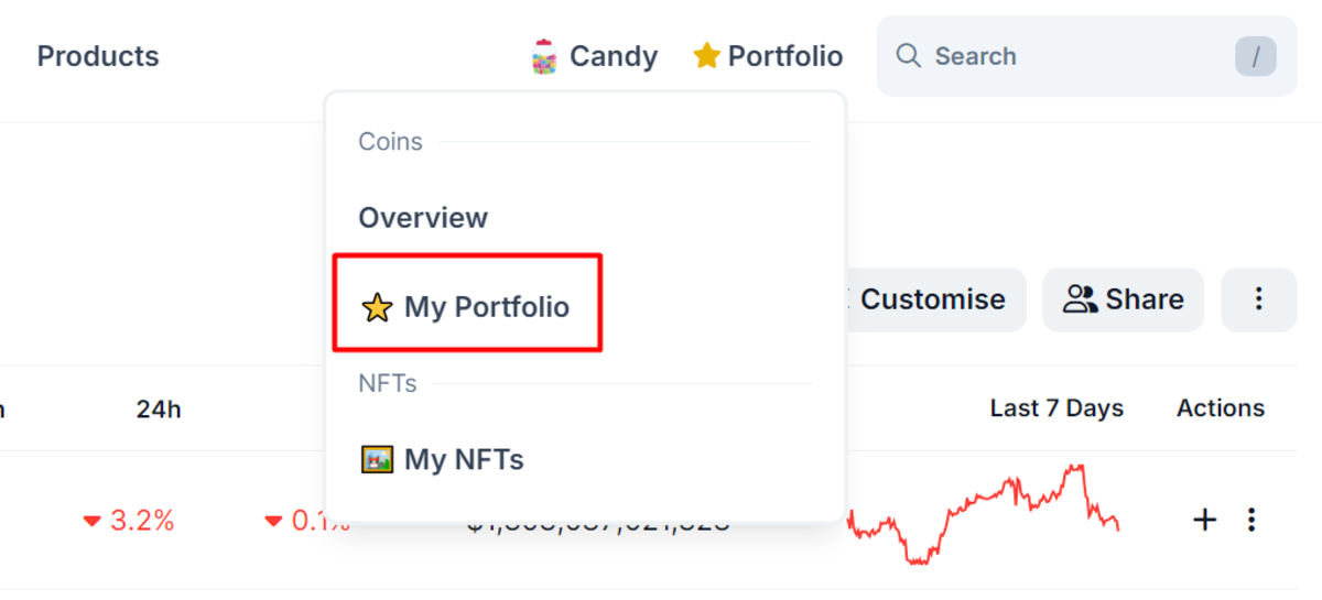 Sử dụng chức năng Portfolio trên CoinGecko