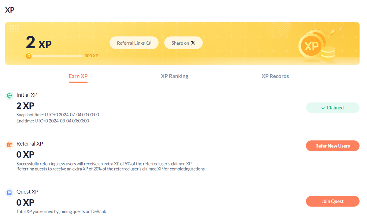 XP có thể là tiêu chí nhận airdrop của DeBank