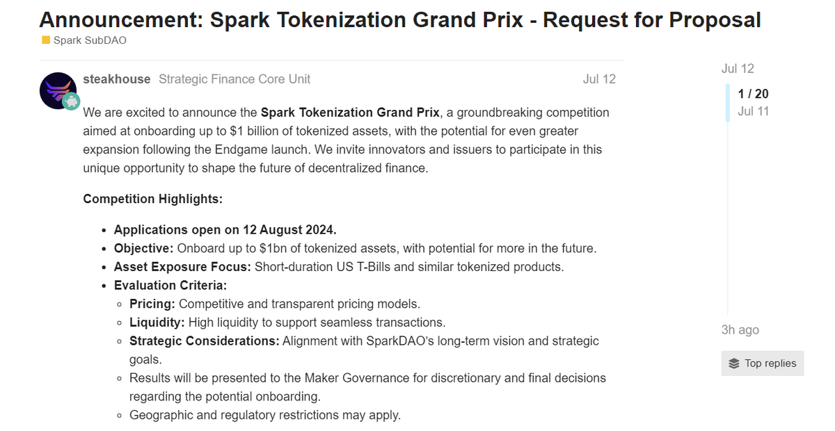 Thông báo chính thức về "Spark Tokenization Grand Prix" của MakerDAO