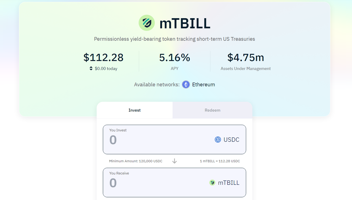 Giao diện tạo yêu cầu mua mTBILL trên Midas