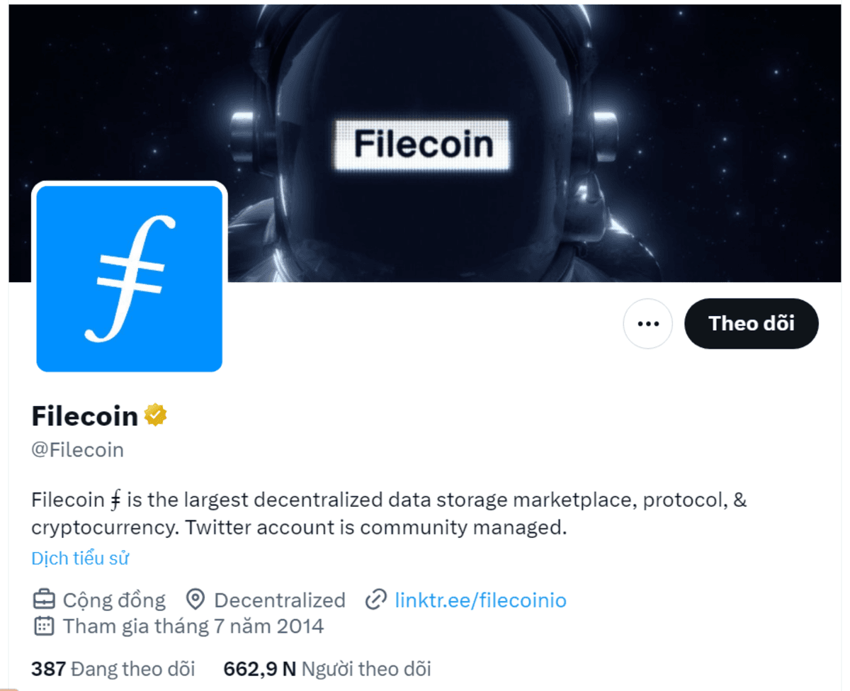 Trang X của dự án Filecoin