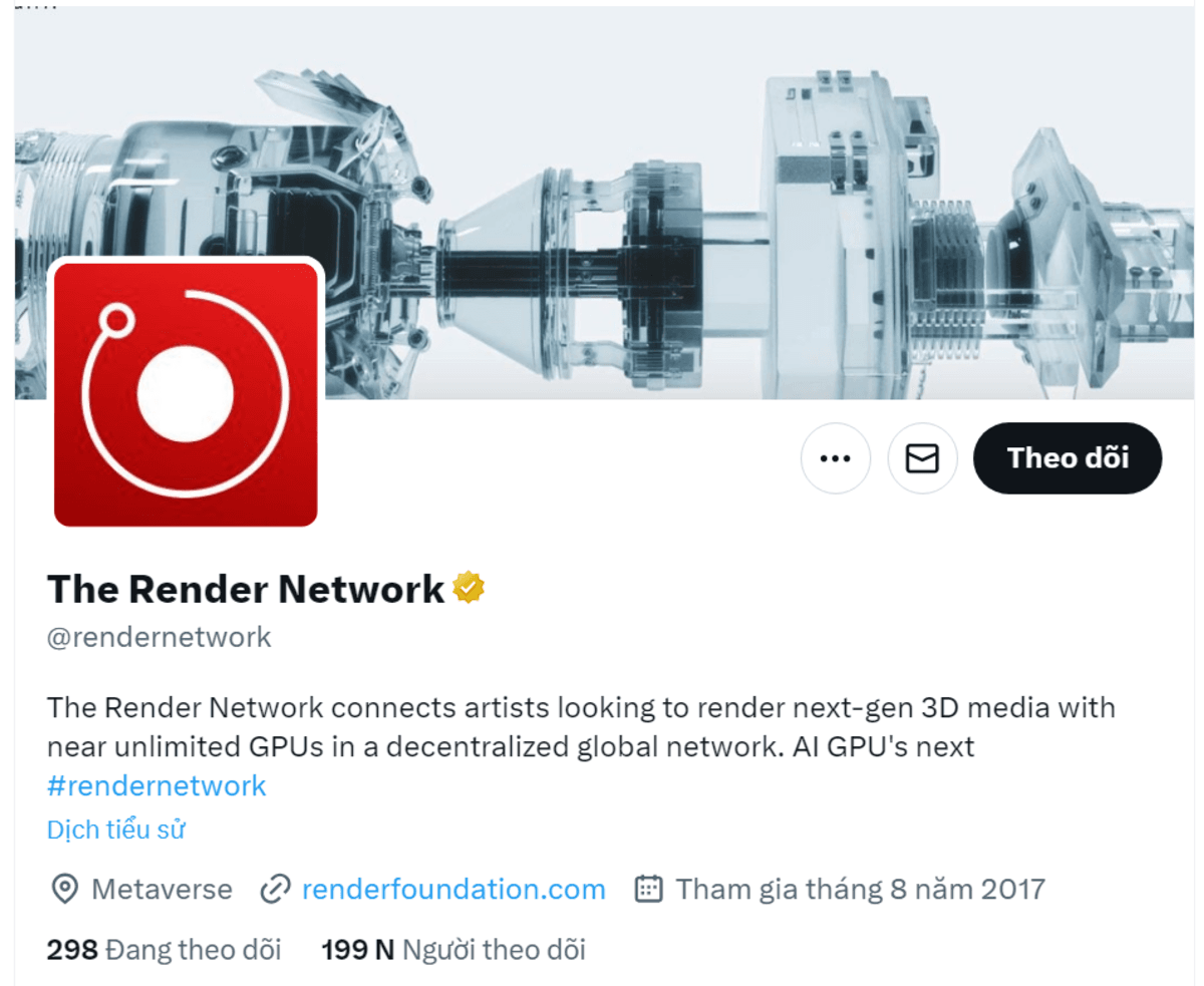 Trang X của dự án Render Network