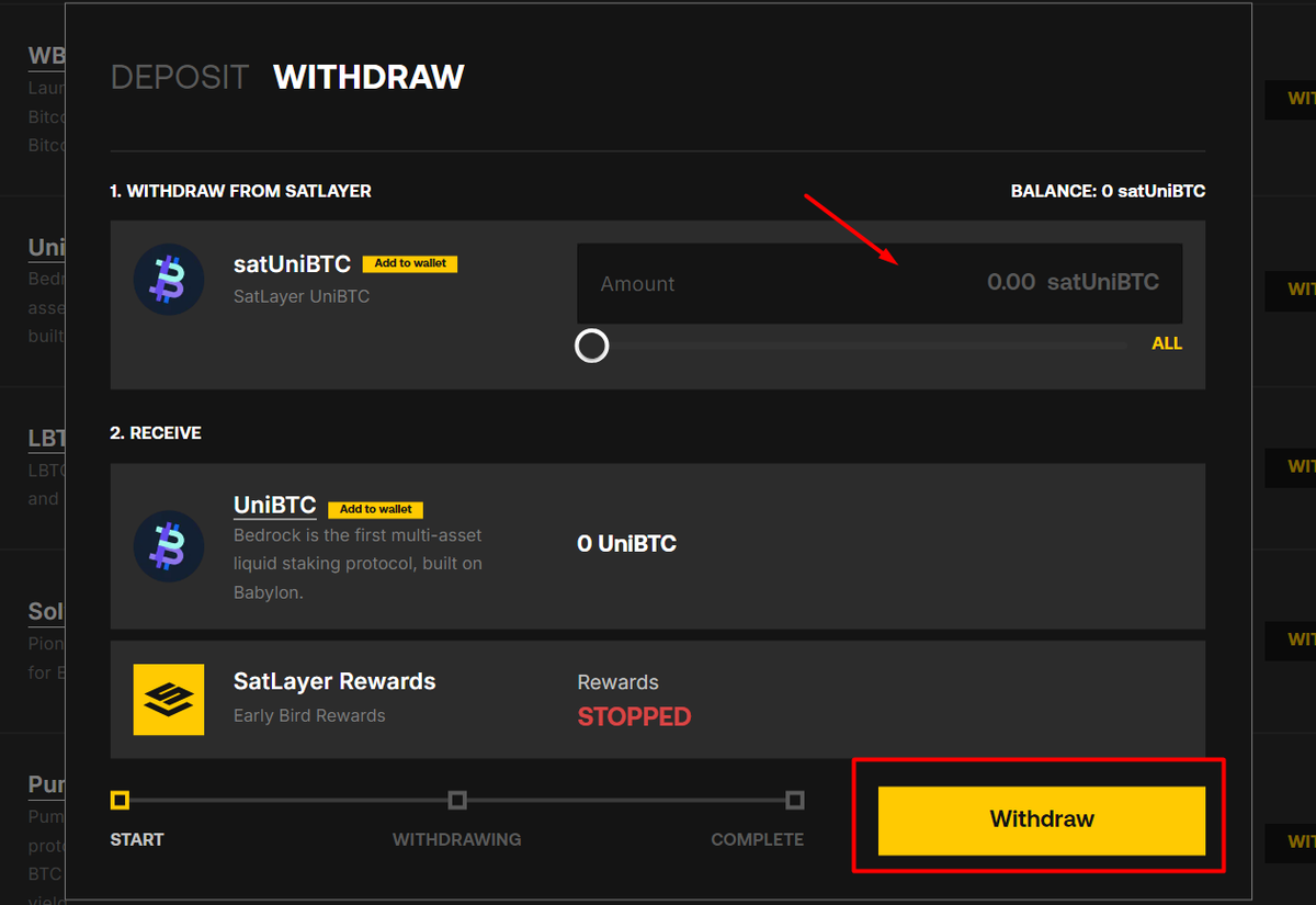 Nhập số lượng cần rút và chọn Withdraw