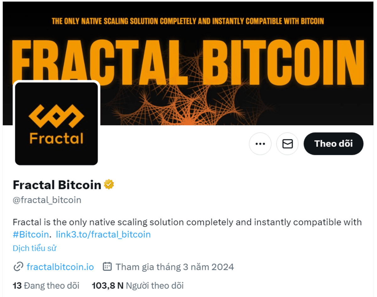 Tài khoản X dự án Fractal Bitcoin