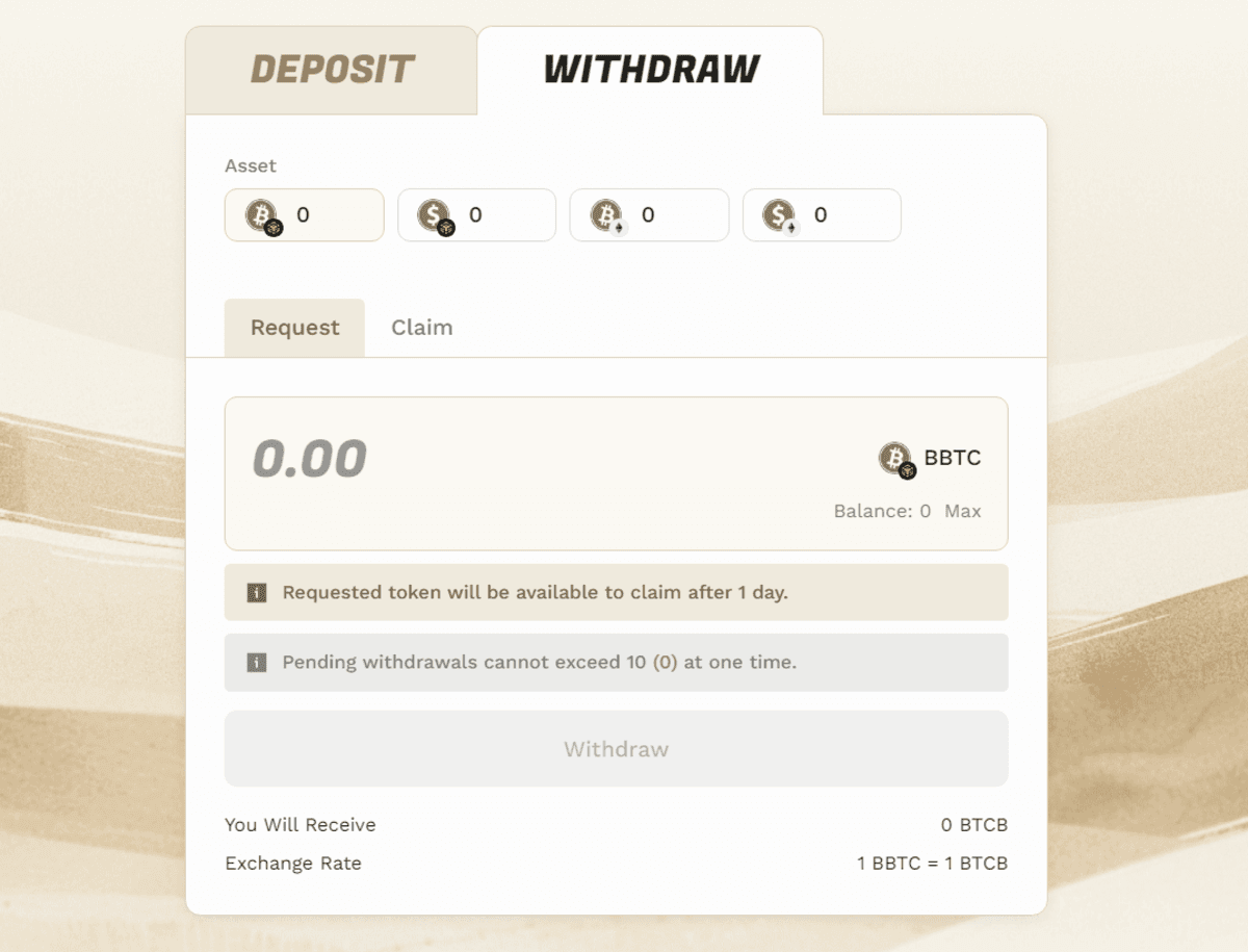 Giao diện tính năng Withdraw